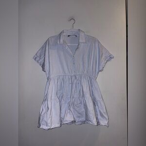 Zara | Blue Peplum Button Down Front Tie Blouse